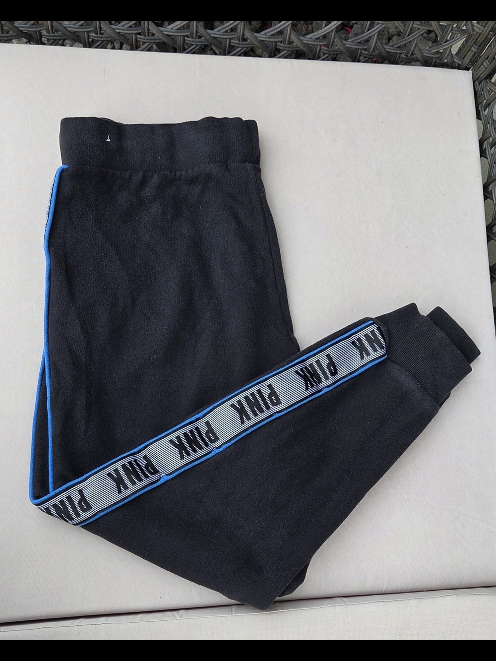 PINK Victoria's Secret Black Classic Joggers With Blue Trim Sz M